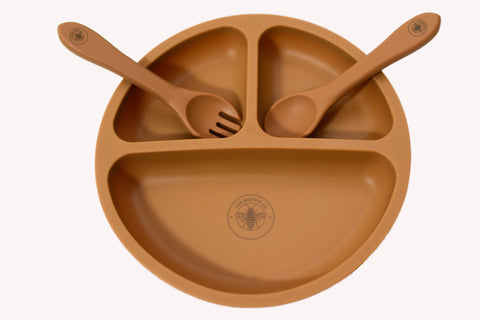 Divider Suction Plate with fork and spoon | Potters Clay