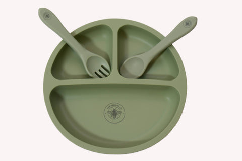 Divider Suction Plate with fork and spoon | Evergreen